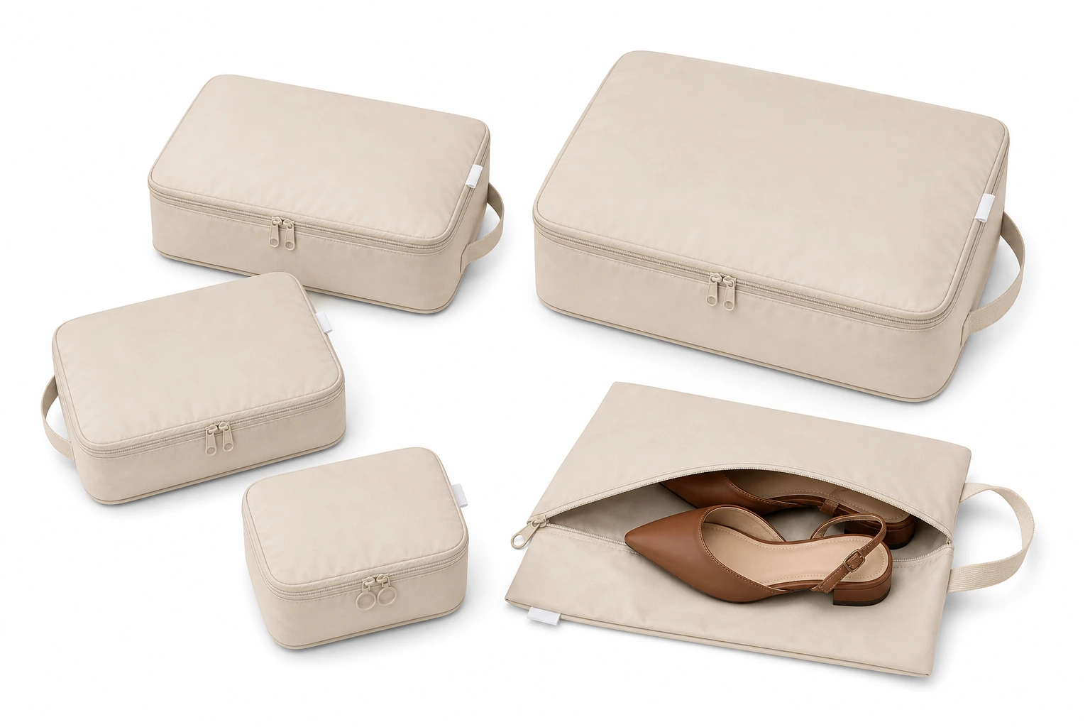 Beige VOYO 5-piece travel organizer set