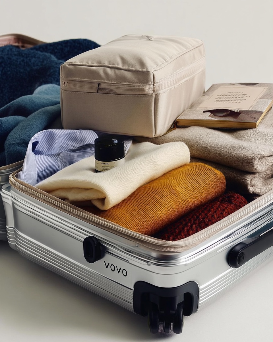 Packed suitcase with VOYO organizer